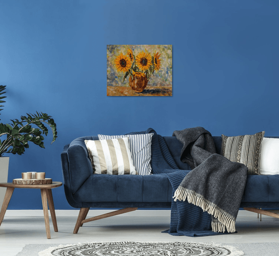 Sunflowers palette knife impasto oil painting on canvas