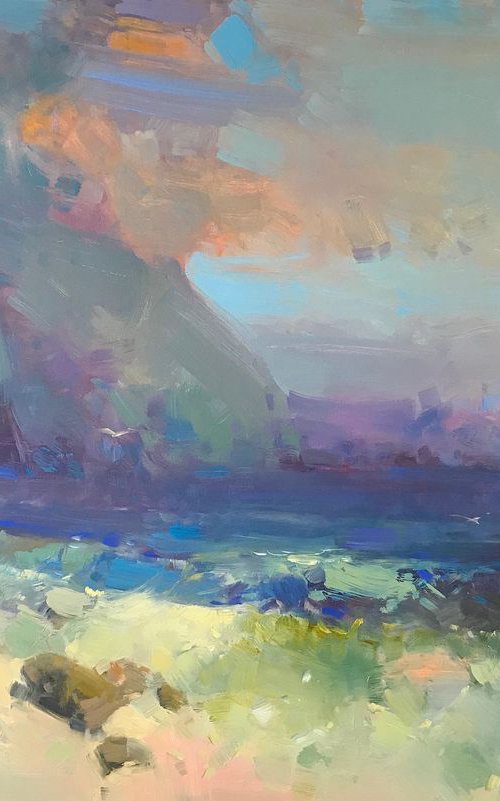 Seashore, Original oil painting, Handmade artwork, Large size, One of a kind Signed by Vahe Yeremyan