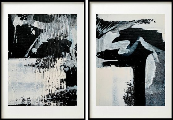 Abstract no. 1023 -3 black & white - set of 2
