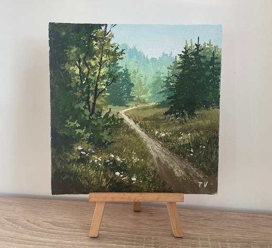 Forest landscape. Acrylic painting. Original Art. 6 x 6
