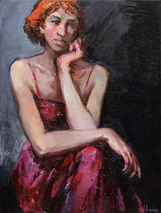 Lady in Red - Woman portrait painting