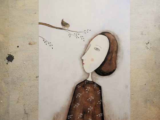 The Lady and the bird in brown