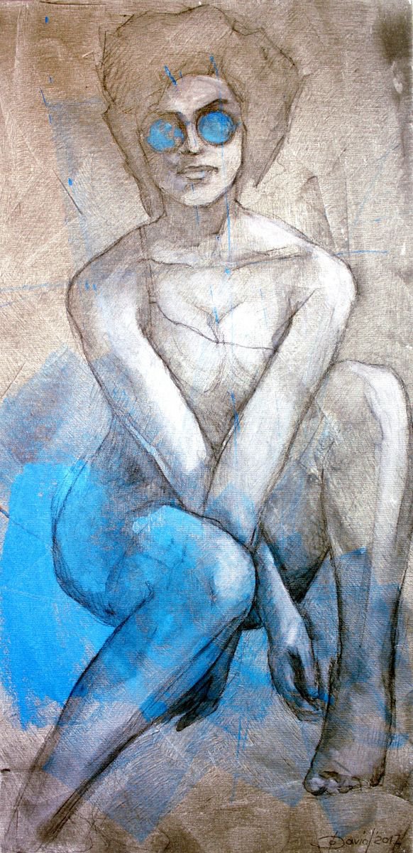 Portrait Acrylic Painting By Olga David, 16 X 31", Reflexion Ii, Original Artwork