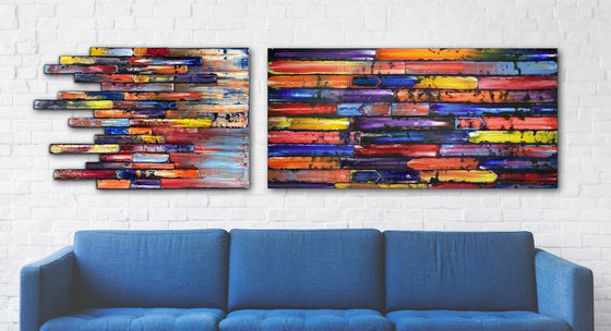 "Breaking The Mold" - FREE USA SHIPPING - Save As A Series - Original PMS Sculptural Oil Painting Assemblage Diptych On Wooden Panels - 84 x 24 inches