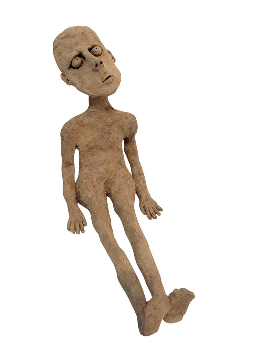 Expressive Portrait Wood Sculpture By Eleanor Gabriel, 5 X 7, The Guardian Of The Sky, Original Artwork