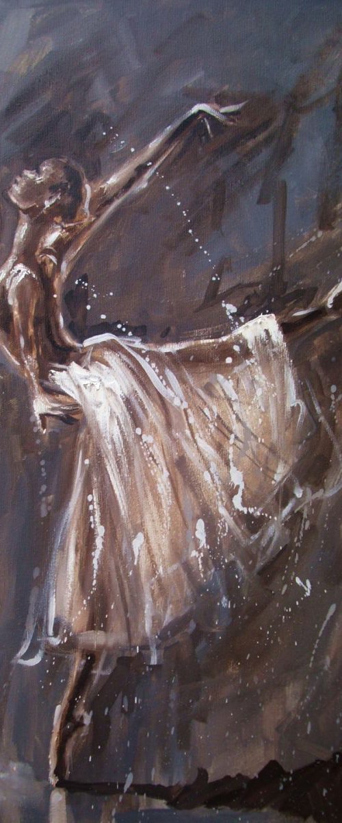 " MAGIC OF BALLET "- ballerina brown lihgt  ORIGINAL OIL PAINTING, GIFT, CHRISTMAS by Monika Luniak