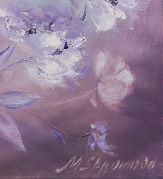 FLOWER WALTZ - Beautiful abstraction. Tenderness of peony. Floral motives. Lilac tones. Bizarre. Sensual. Refined.