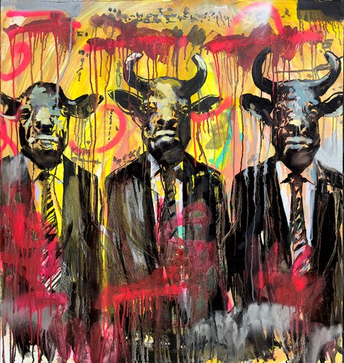 Noise of the Streets: Three Bulls. 32.87 x 34.65in (83.5cm x 88cm) by Anatoliy Menkiv
