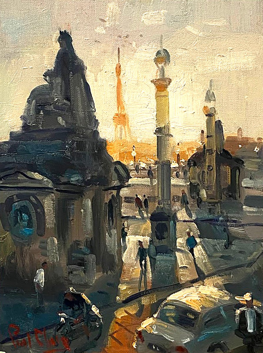 Impressionistic Cityscapes Oil Painting By Paul Cheng, 9 X 12", A Corner Of Paris, Original Artwork