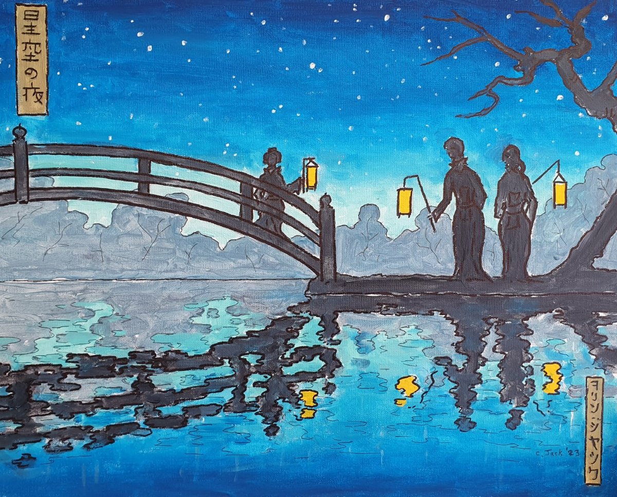 Landscape Acrylic Painting By Colin Ross Jack, 20 X 16, Starry Night, Original Artwork