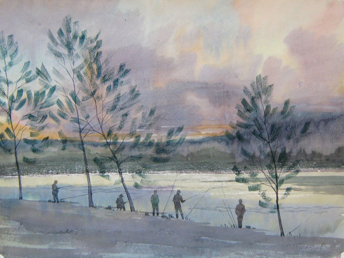 Impressionistic Landscape Watercolour By Valeriy Savenets-1, 16 X 12", The River Overflowed, Original Artwork