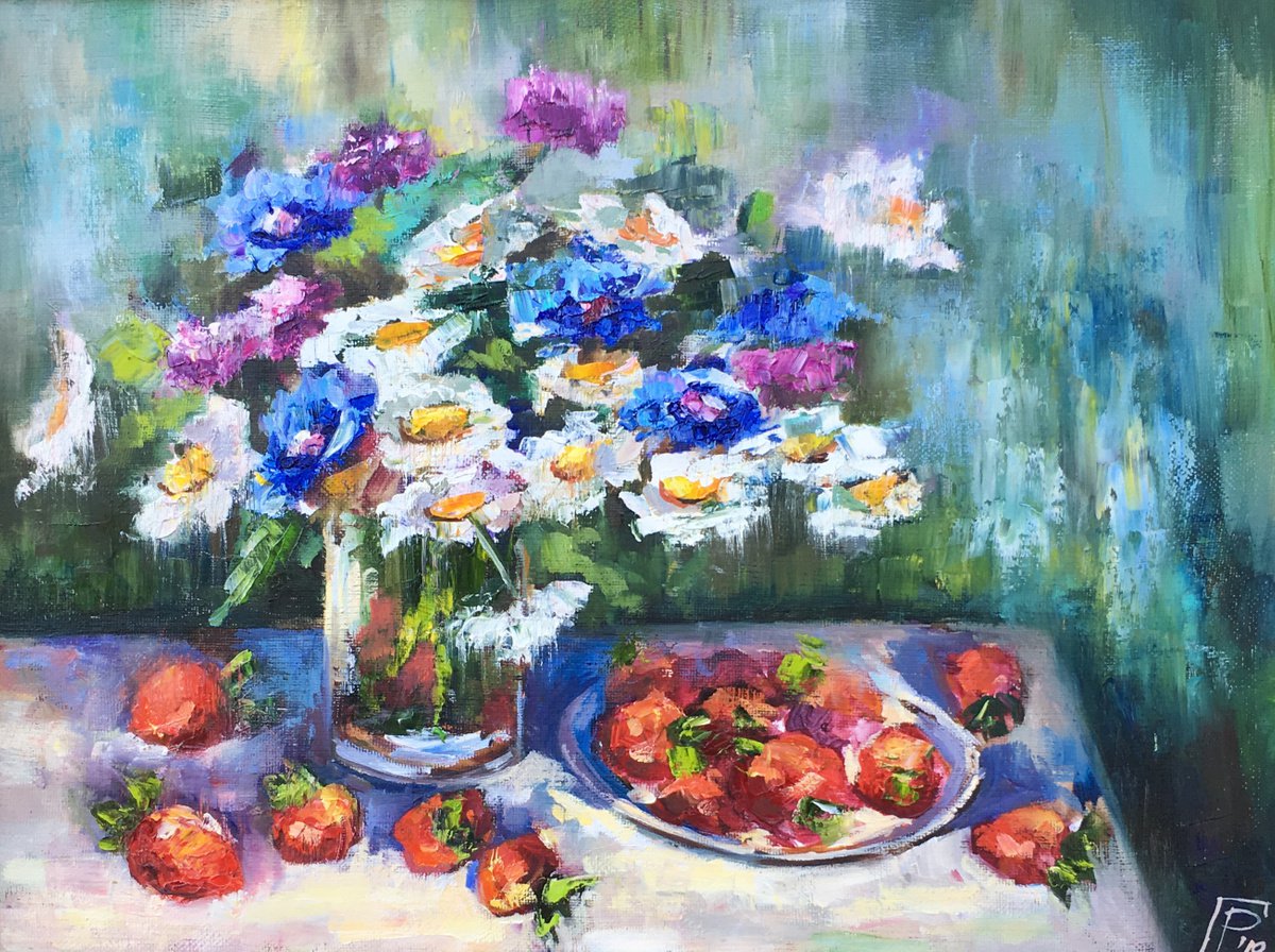 Daisies and strawberries by Rina Gerdt