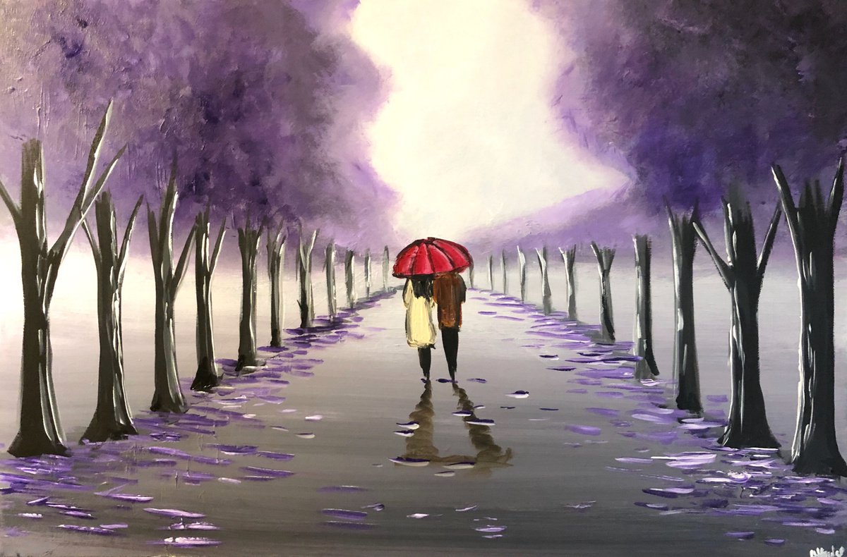 Purple Trees And Umbrella by Aisha Haider