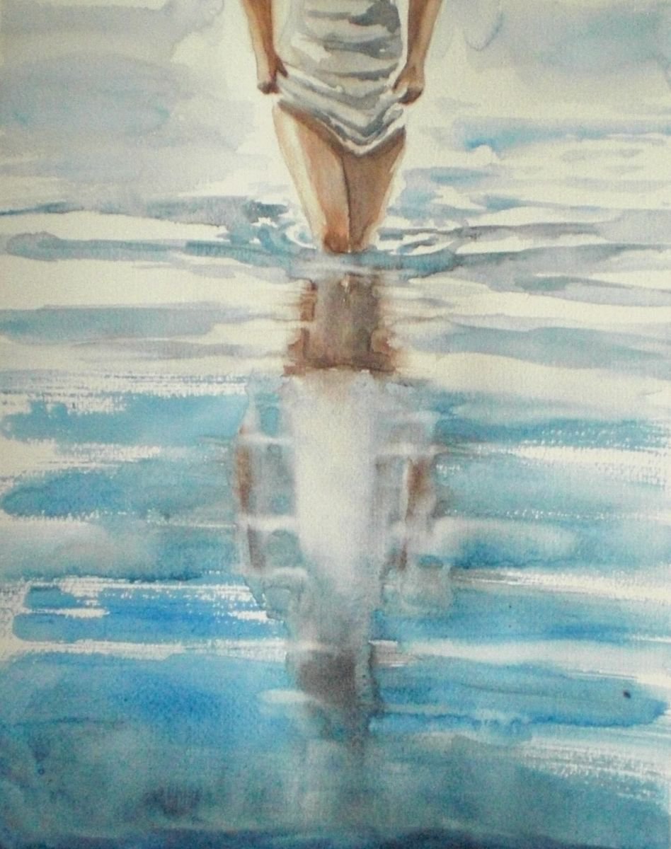 Expressive Portrait Watercolour By Giorgio Gosti, 12 X 16, Legs Reflections, Original Artwork