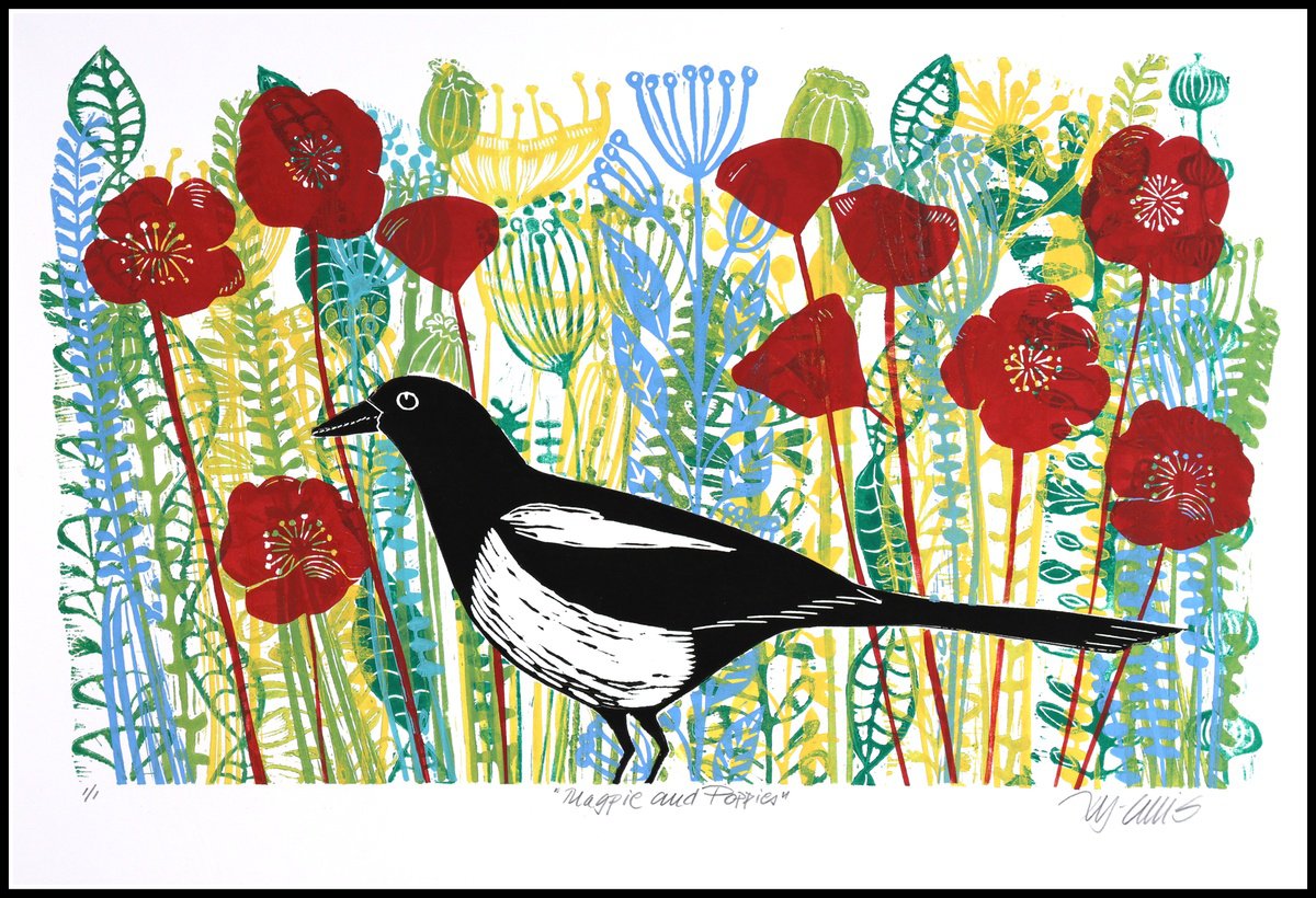 Magpie and Poppies by Mariann Johansen-Ellis