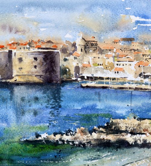 Dubrovnik Stari grad Panorama Dubrovnik 17x36cm 2022 by Nenad Kojić watercolorist
