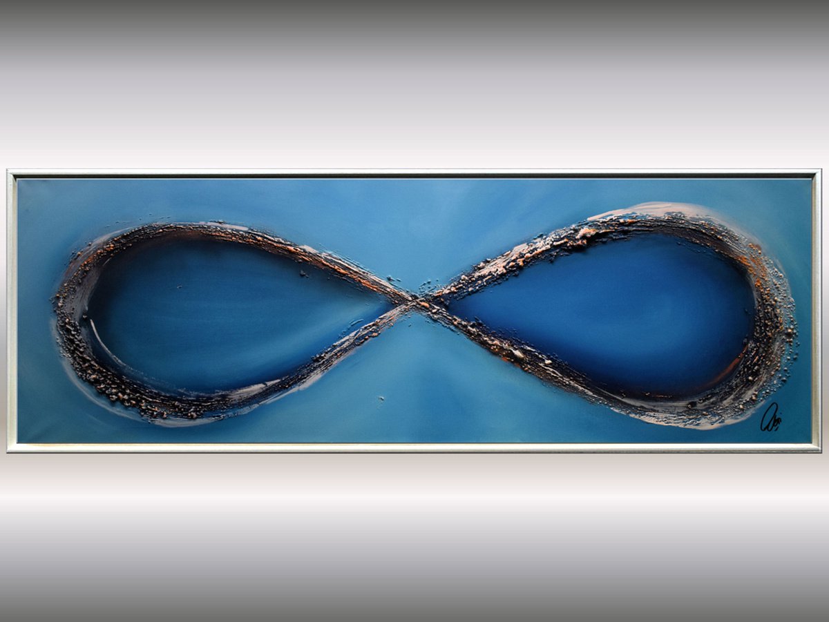 Blue Infinity II - abstract acrylic painting, canvas wall art, blue, black, white gold, fr... by Edelgard Schroer