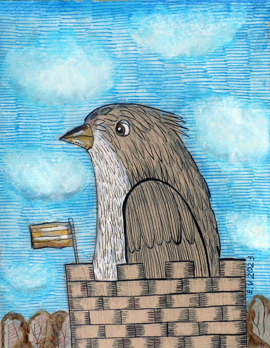 Surrealistic Animal Painting By Elizabeth Vlasova, 11 X 14, Day Watch, Original Artwork