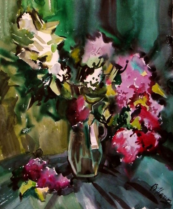 lilac, original watercolor painting 70x60 cm