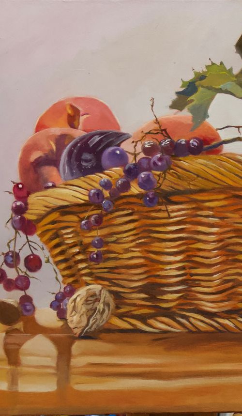 The basket of fruits, Original Still Life by Anne Zamo by Anne Zamo