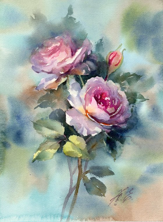 Pink roses on a turquoise