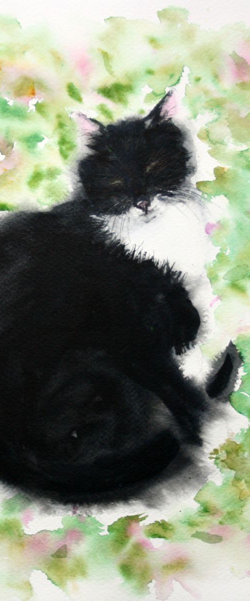 A CAT BASKING IN THE AUTUMN SUN... II / ORIGINAL PAINTING by Salana Art / Svetlana Samovarova