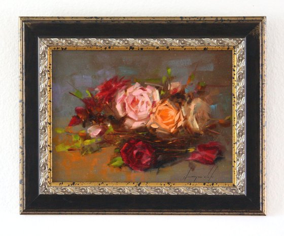 Roses Original oil Painting Handmade art Painting  Framed One of a Kind Ready to Hang