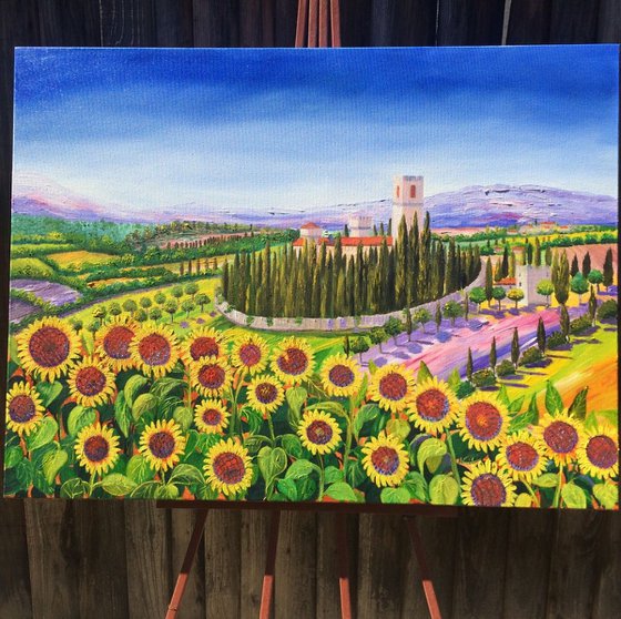 Tuscany sunflowers landscape