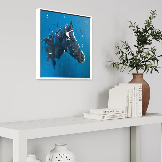 Sapphire - Horse Head Oil Painting - Framed 53cmx 53cm