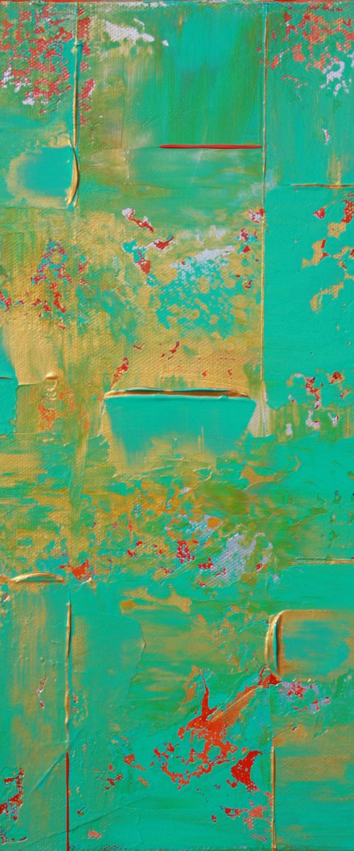 Bright Aqua Green Gold Abstract by Robert Lynn