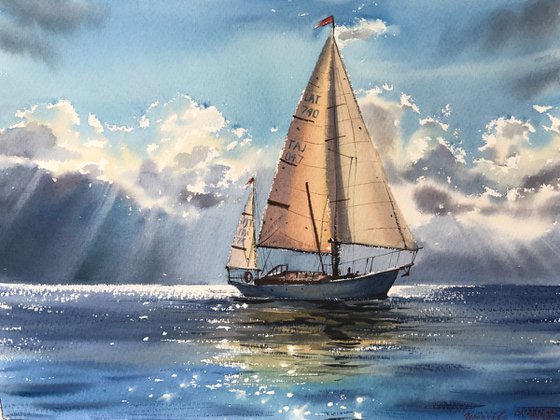 Sailing yacht in the sea