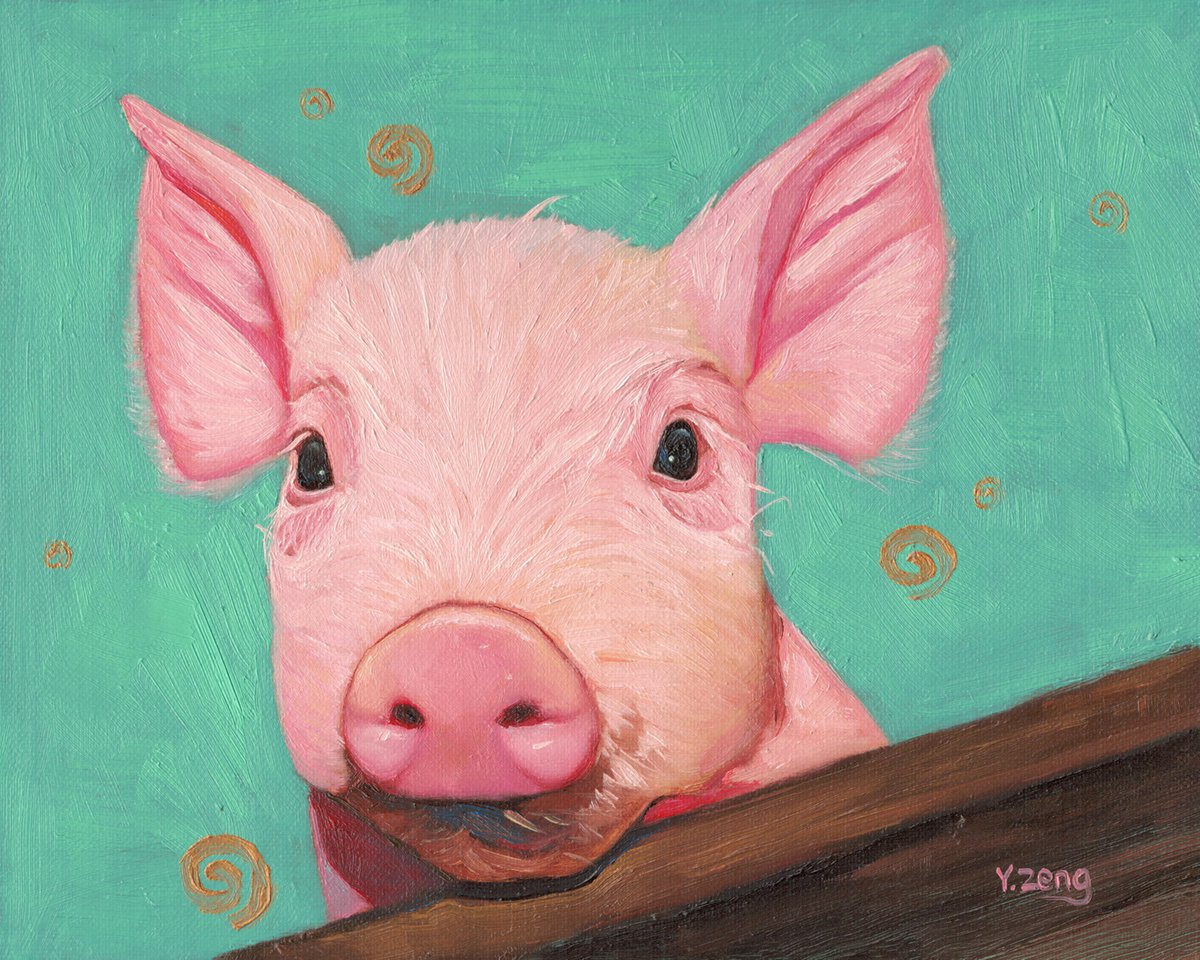 Pink piggy portrait by Yue Zeng