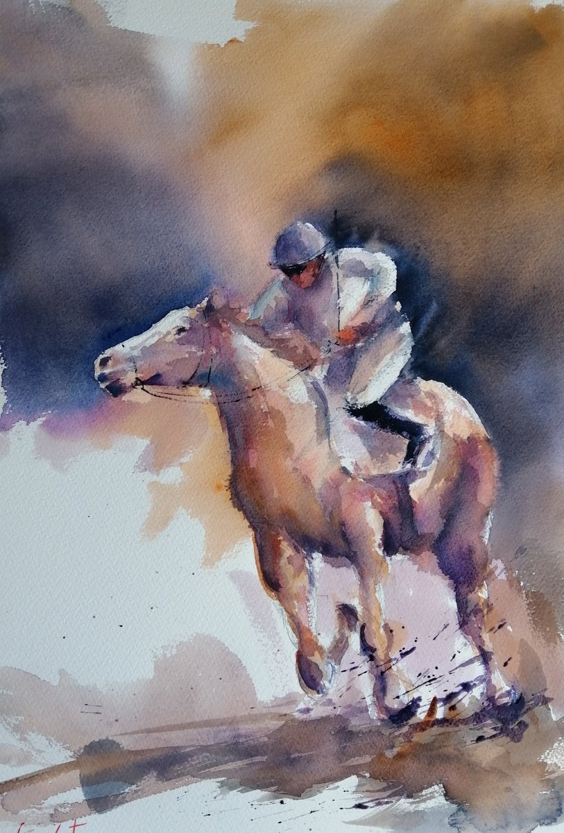 Impressionistic Watercolour , The Horse Race 47 By Giorgio Gosti, 14 X 21, Artwork For Sale On Artfinder