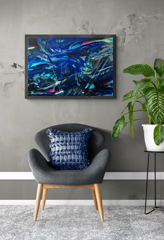 Expressive abstraction - "Ocean" -  Blue abstract - Geometric abstract - Abstract painting