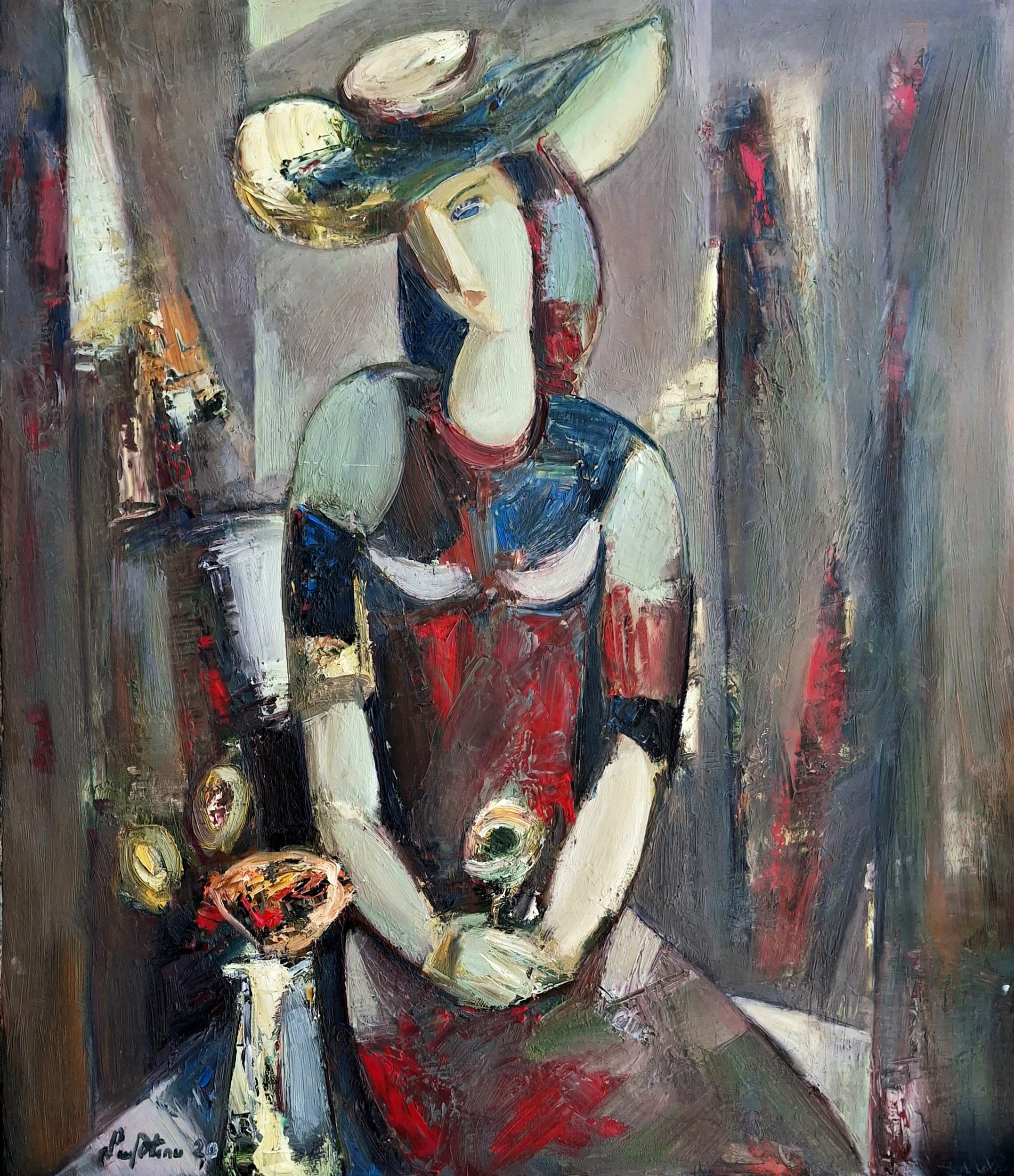 Impressionistic Portrait Oil Painting By Matevos Sargsyan, 24 X 28", Elegance Adorned, Original Artwork