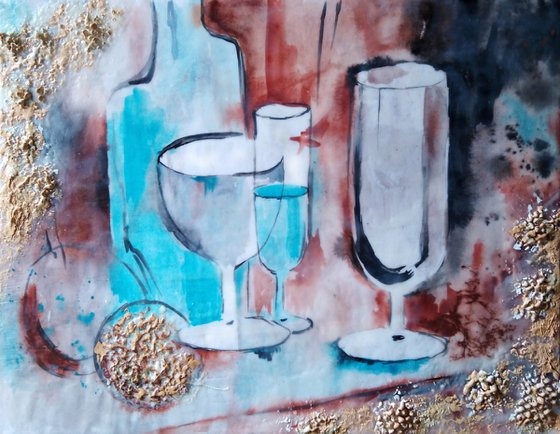 Turquoise still-life with glass