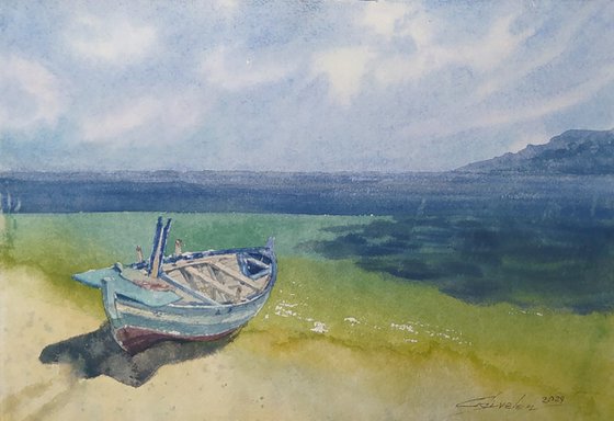 Seascape with boat