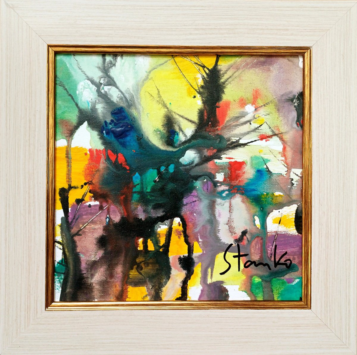 Abstract Acrylic Painting By Stanislav Bojankov, 11 X 11", Summer Rain-Xiii, Original Artwork