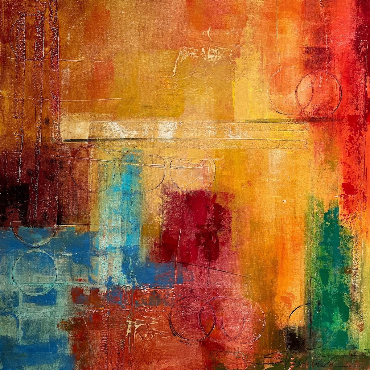 Abstract Acrylic Painting By Silvia Vassileva, 26 X 26", July Notes, Original Artwork