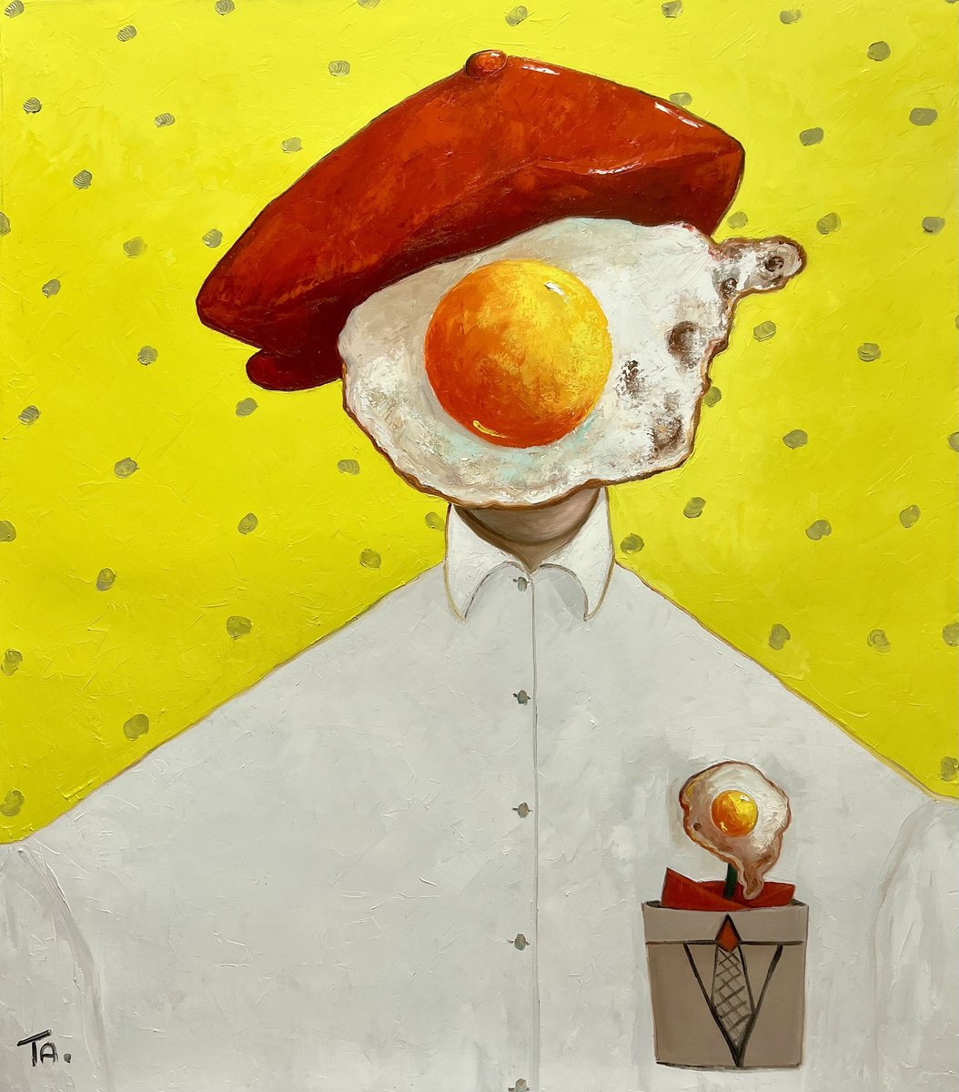 Surrealistic Oil Painting , Egg Boy By Ta Byrne, 43 X 48, Artwork For Sale On Artfinder
