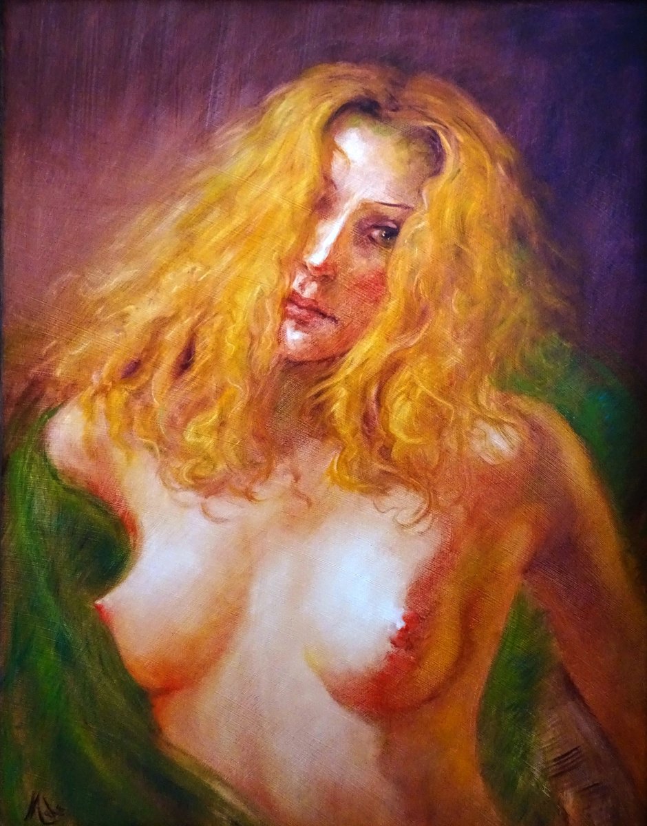 Expressive Portrait Oil Painting By Isabel Mahe, 23 X 28, A Torrent Of Fire, Original Artwork
