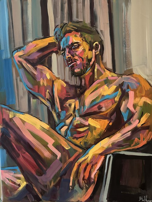 Male nude oil painting by Emmanouil Nanouris