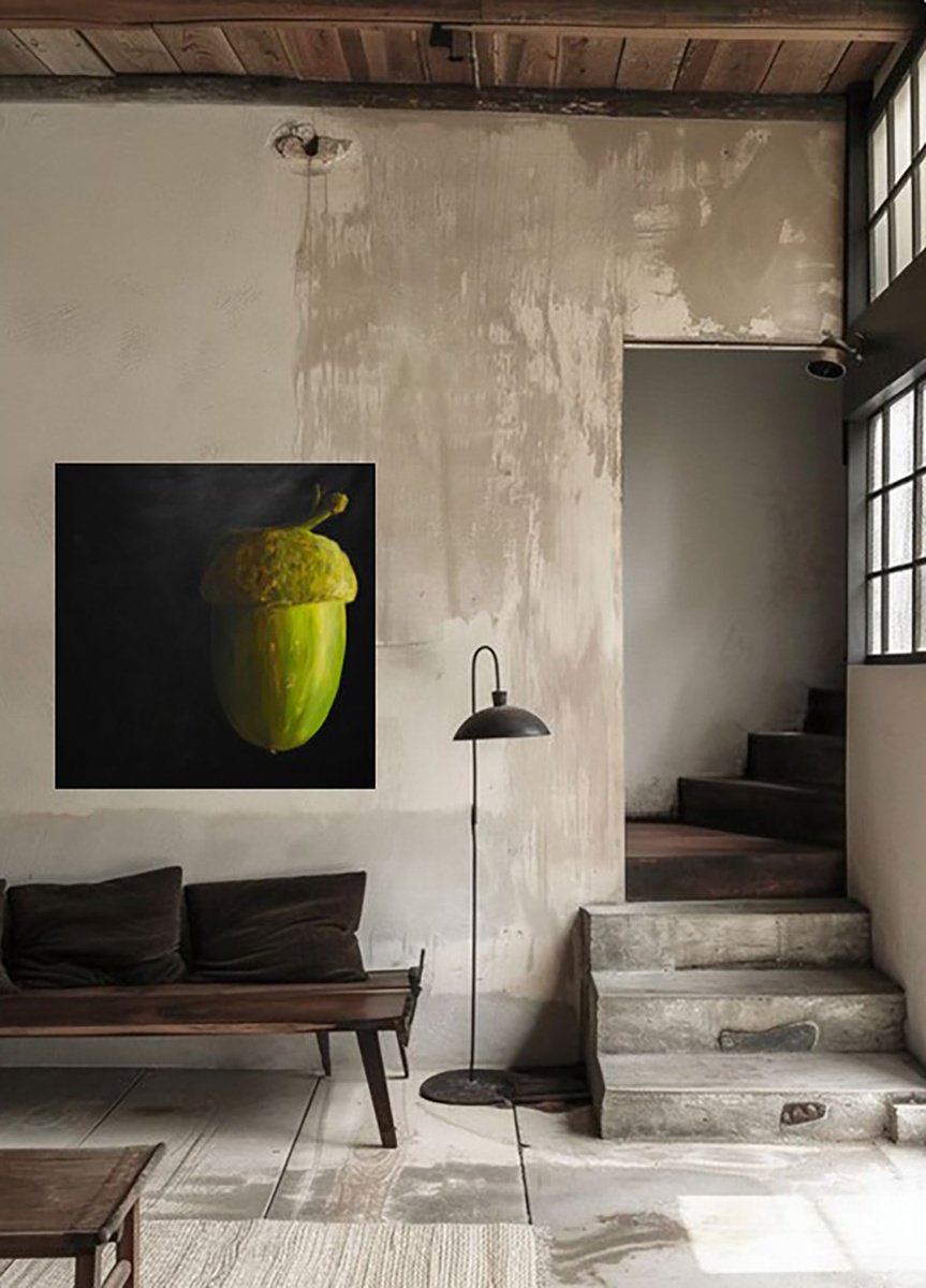 Photorealistic Still Life Painting By Ida Harm, 39 X 39, Quercia (Oak), Original Artwork