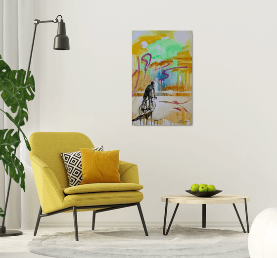 Bright painting - "Bicyclist" - Pop Art - Street Art - Bike - Cyclist - Street - City