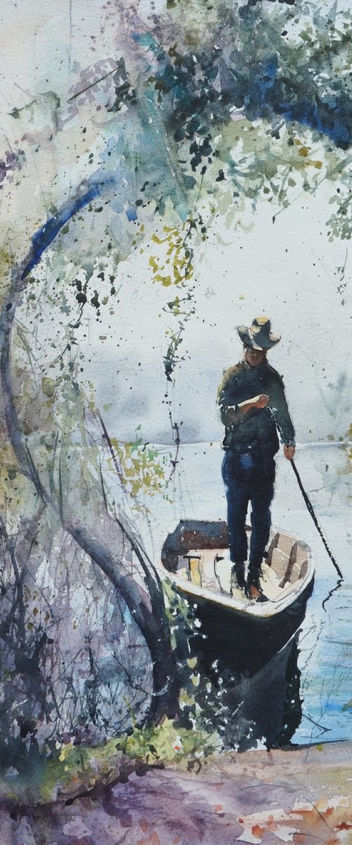 Punting Watercolour by andrew hodgson