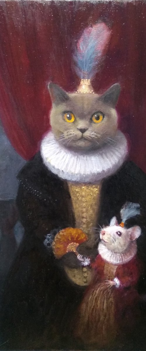 Cat Countess With Mouse.Do you want to have a beautiful portrait of your pet? Then send me a photo of your favorite cat, dog or mouse. by HELINDA (Olga Müller)