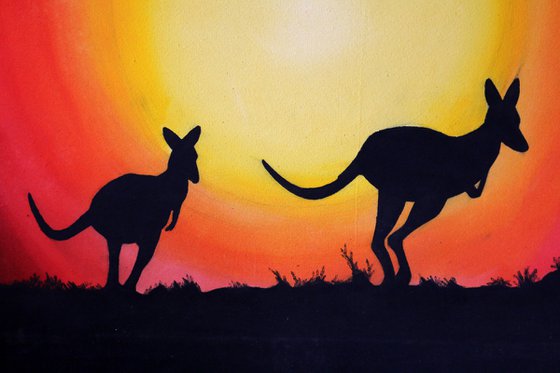 kangaroos at sunset