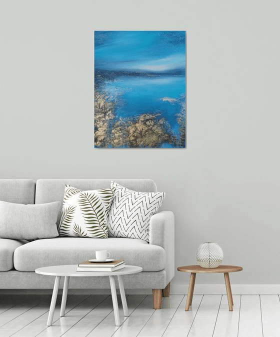 A XL large original modern semi-abstract painting "Blue Lagoon"