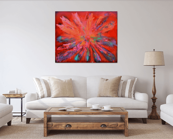 Colourful Large Abstract Painting - Red Pandora XL Ready to Hang Hotel and Restaurant Wall Decoration