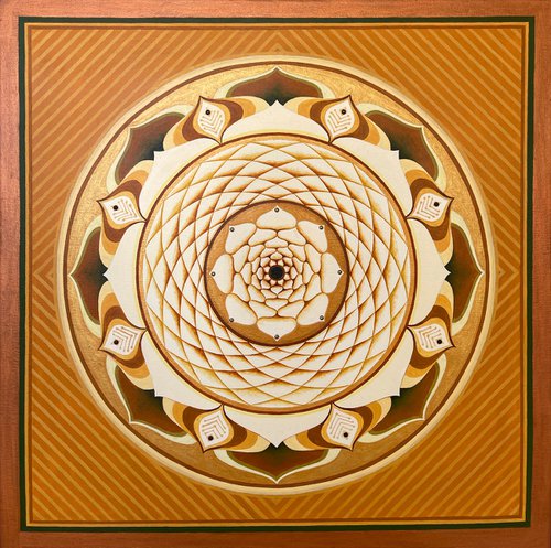 Golden Unfolding Lotus Mandala by Diana Titova